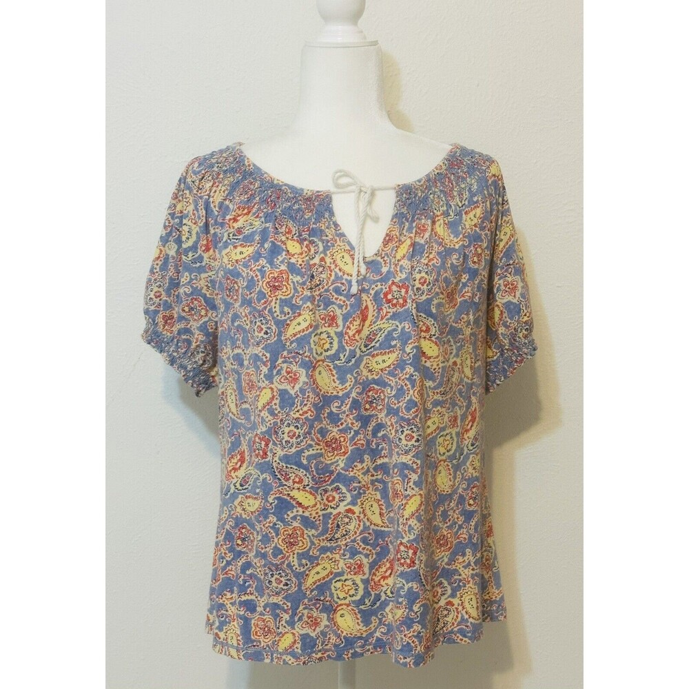 LRL Lauren Ralph Lauren Women Size L Paisley Tie Front Blouse Boho Cottage